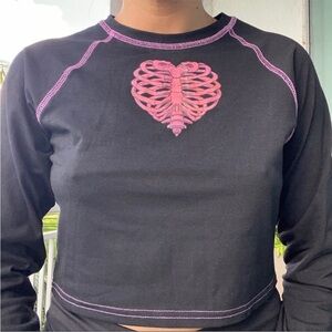 Black Skeleton Crop Long Sleeve Top